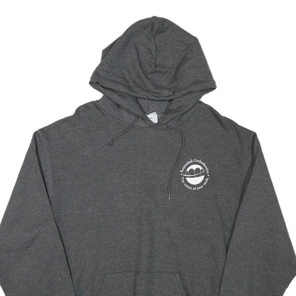 CHAMPION Mens Grey Hoodie M Cotton Blend Pullover Pocket Graphic Print