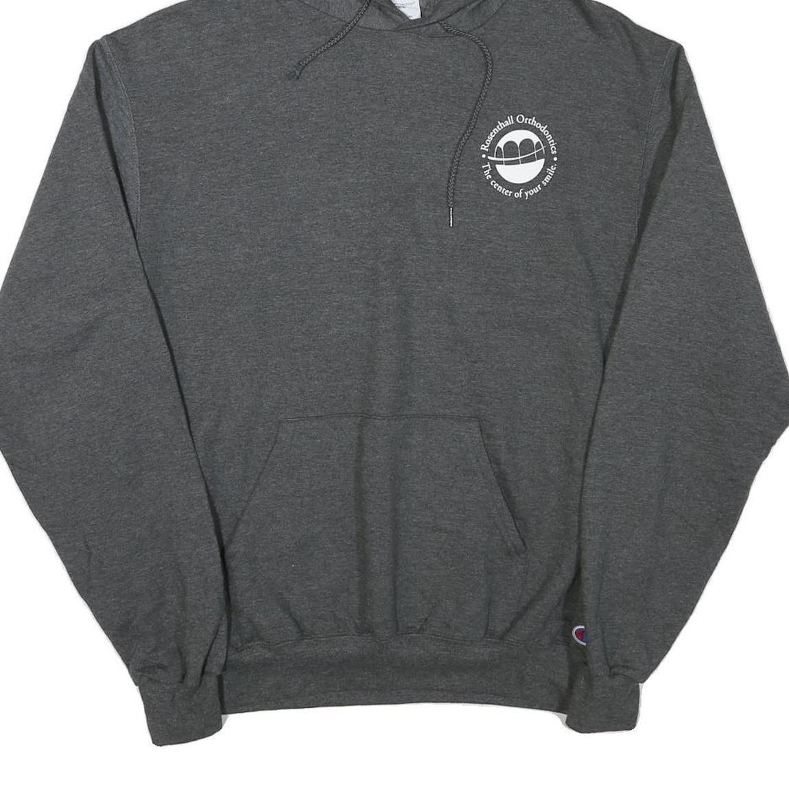 CHAMPION Mens Grey Hoodie M Cotton Blend Pullover Pocket Graphic Print