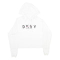 DKNY Womens White Cropped Hoodie XS Cotton Blend Pullover Logo Print
