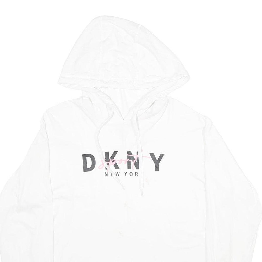 DKNY Womens White Cropped Hoodie XS Cotton Blend Pullover Logo Print