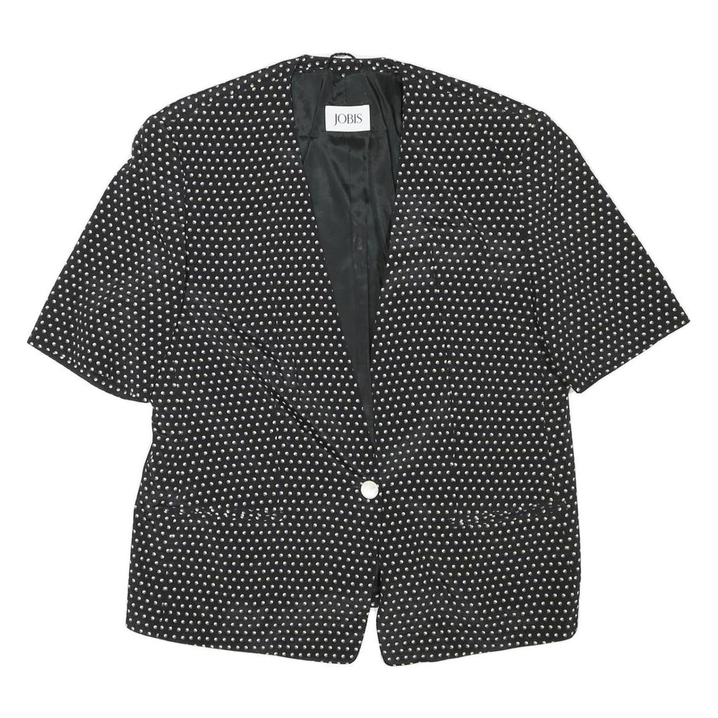 JOBIS Womens Black & White Polka Dot Jacket L Acetate Button Pattern Elegant