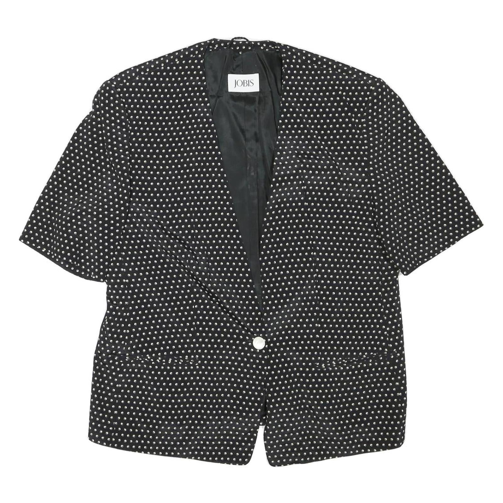 JOBIS Womens Black & White Polka Dot Jacket L Acetate Button Pattern Elegant