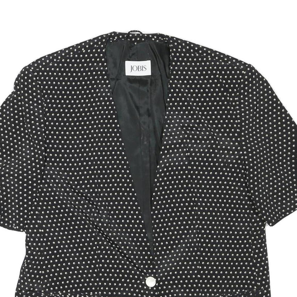 JOBIS Womens Black & White Polka Dot Jacket L Acetate Button Pattern Elegant