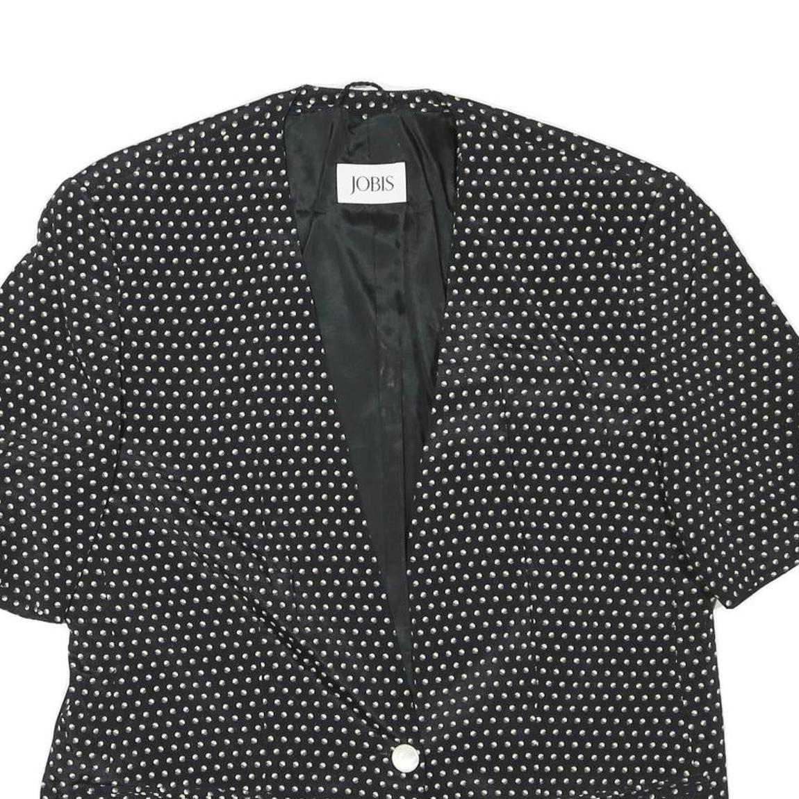 JOBIS Womens Black & White Polka Dot Jacket L Acetate Button Pattern Elegant