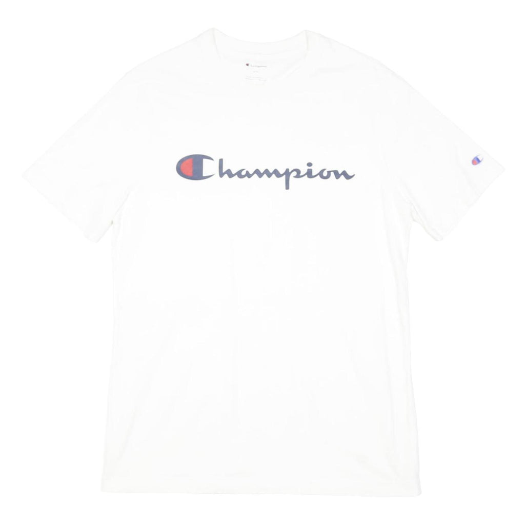 CHAMPION Mens White Graphic T-Shirt M Short Sleeve Crew Neck Cotton Blend