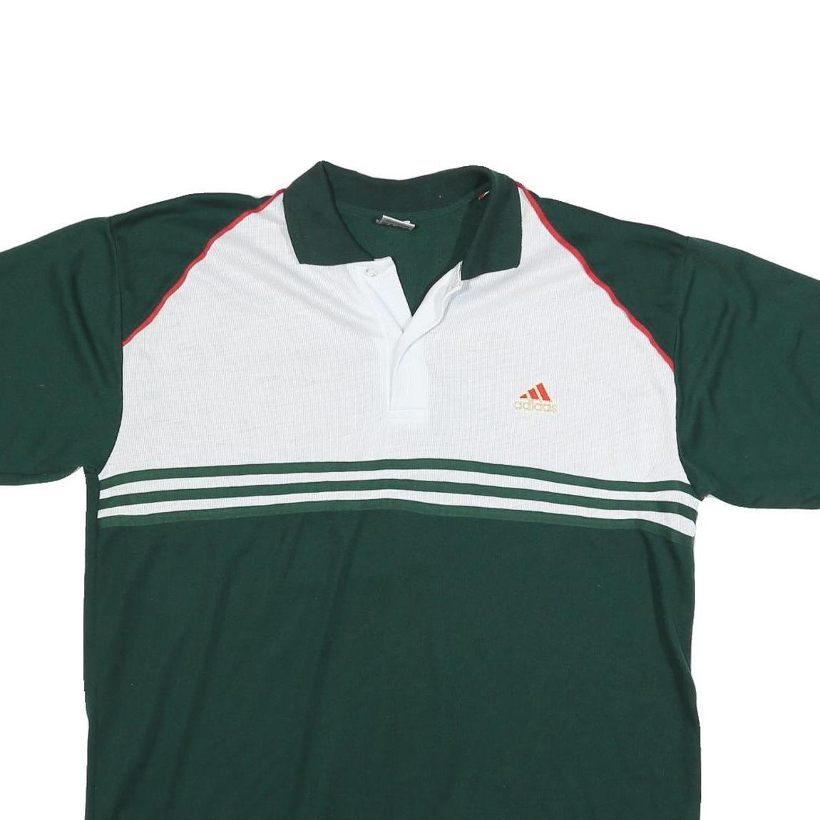 ADIDAS Mens Green & White Cotton Blend Short Sleeve Polo Shirt XL Striped