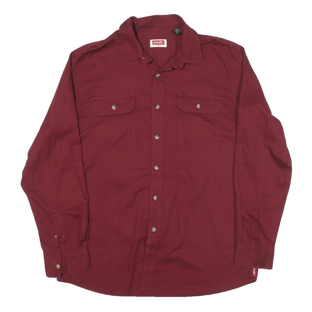 WRANGLER Mens Maroon Cotton Blend Shirt L Long Sleeve Button Front Western