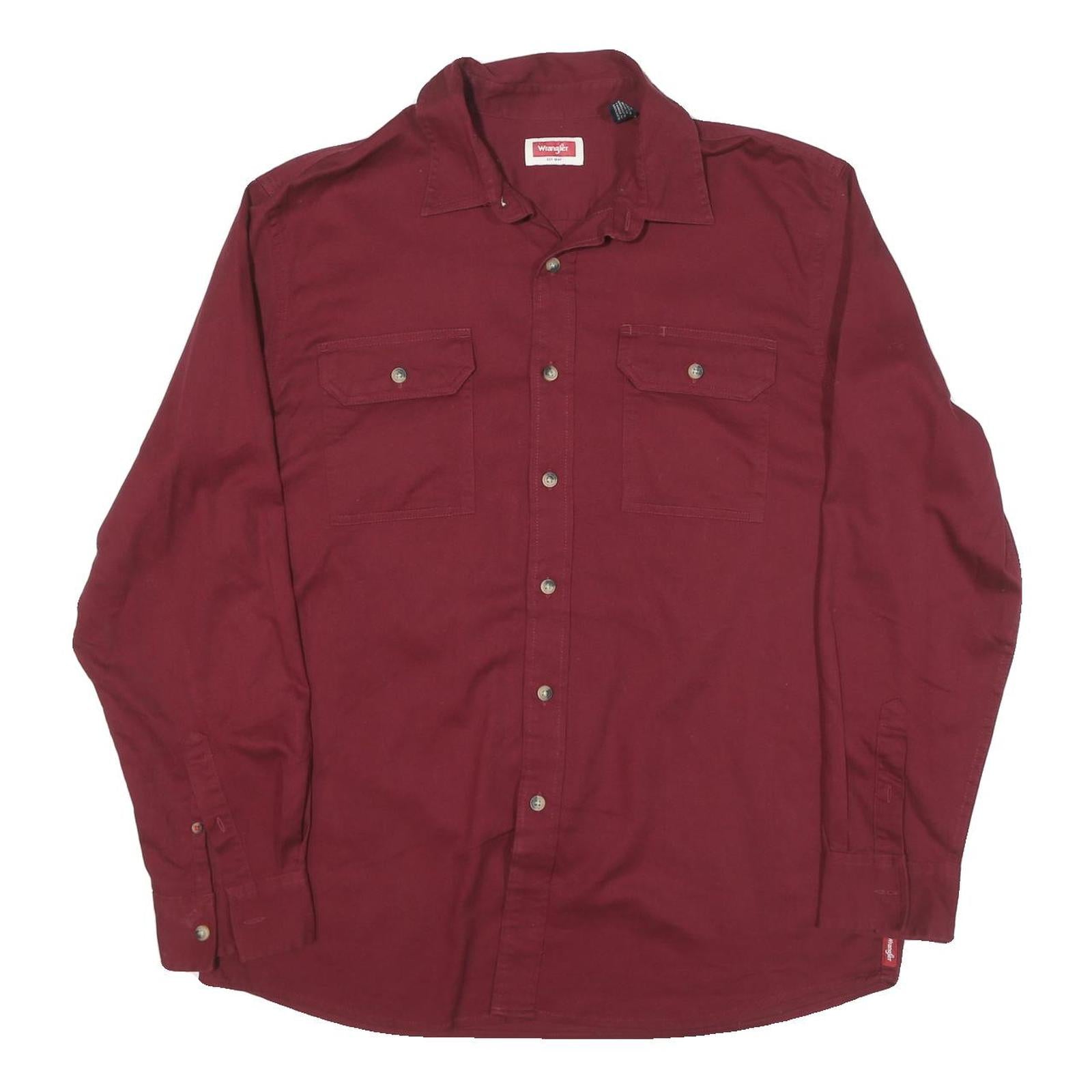 WRANGLER Mens Maroon Cotton Blend Shirt L Long Sleeve Button Front Western