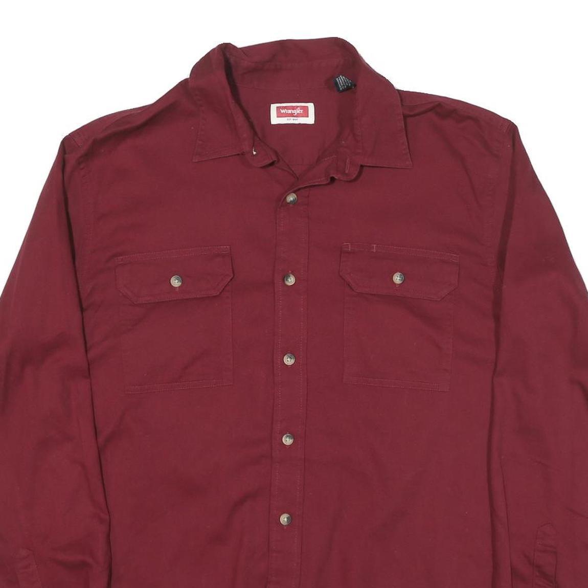 WRANGLER Mens Maroon Cotton Blend Shirt L Long Sleeve Button Front Western