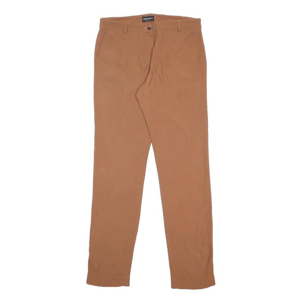 EMPORIO ARMANI Womens Acetate Brown Slim Trousers W32 L34 Classic Zip Stylish