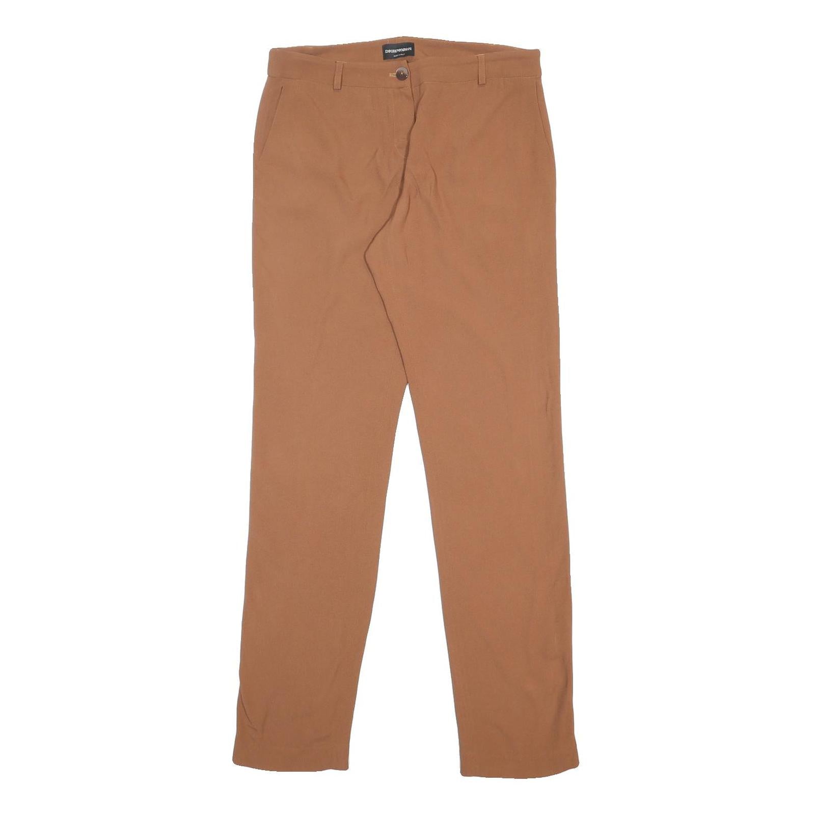 EMPORIO ARMANI Womens Acetate Brown Slim Trousers W32 L34 Classic Zip Stylish