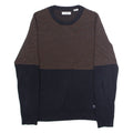 JACK & JONES Mens Patterned Jumper Black Striped Crew Neck Tight Knit M