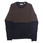 JACK & JONES Mens Patterned Jumper Black Striped Crew Neck Tight Knit M