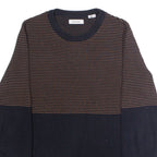 JACK & JONES Mens Patterned Jumper Black Striped Crew Neck Tight Knit M
