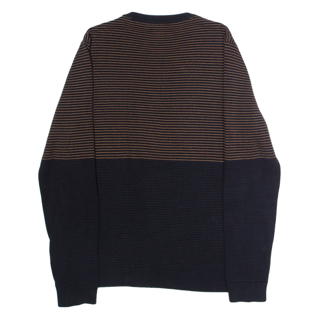 JACK & JONES Mens Patterned Jumper Black Striped Crew Neck Tight Knit M