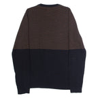JACK & JONES Mens Patterned Jumper Black Striped Crew Neck Tight Knit M