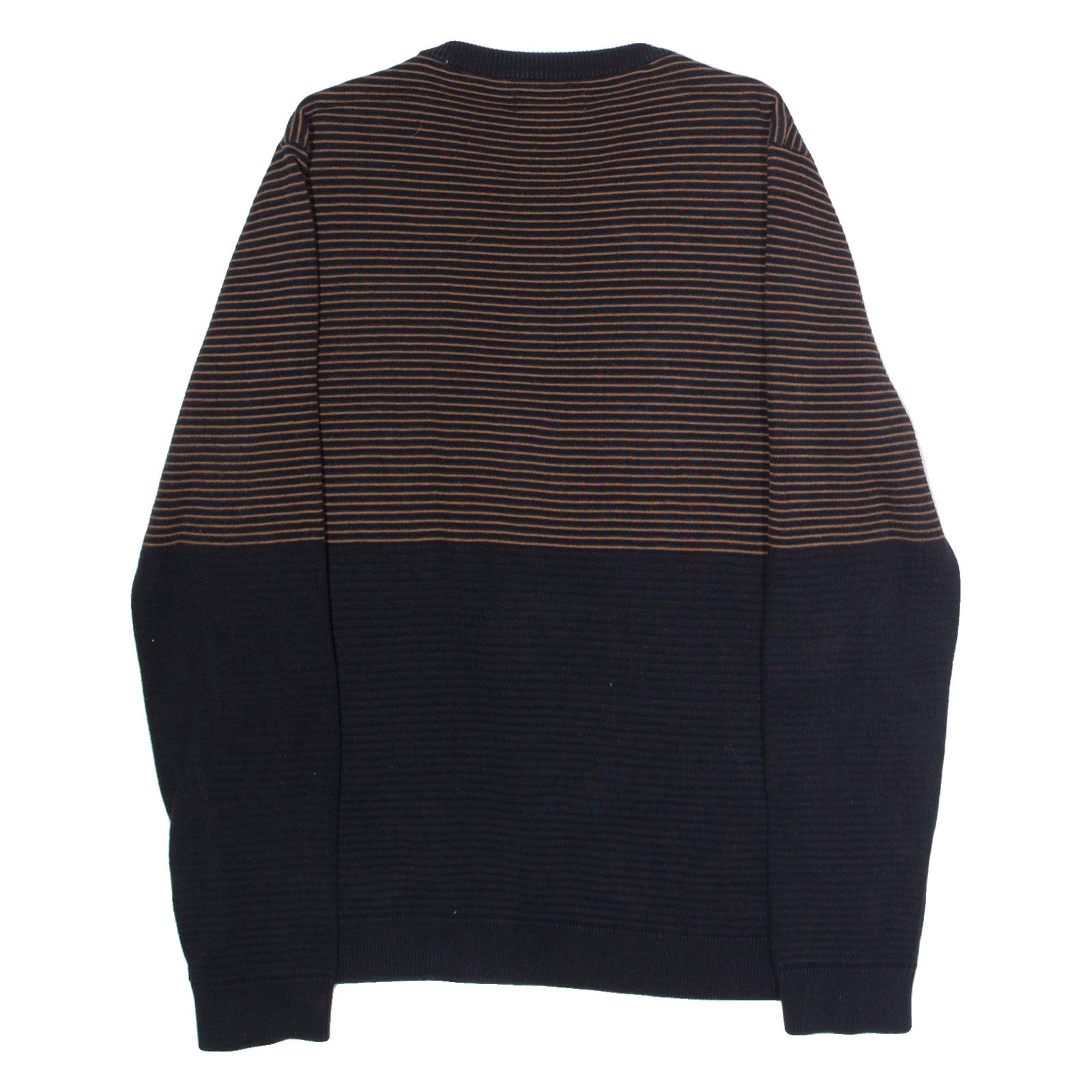 JACK & JONES Mens Patterned Jumper Black Striped Crew Neck Tight Knit M