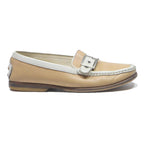 TODS Womens Beige & White Leather Loafers UK 3 Buckle Casual Slip On Shoes