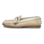 TODS Womens Beige & White Leather Loafers UK 3 Buckle Casual Slip On Shoes