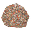 Womens Beige & Orange Floral Blouse Long Sleeve Collared L Polyester Blend