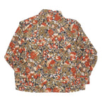 Womens Beige & Orange Floral Blouse Long Sleeve Collared L Polyester Blend