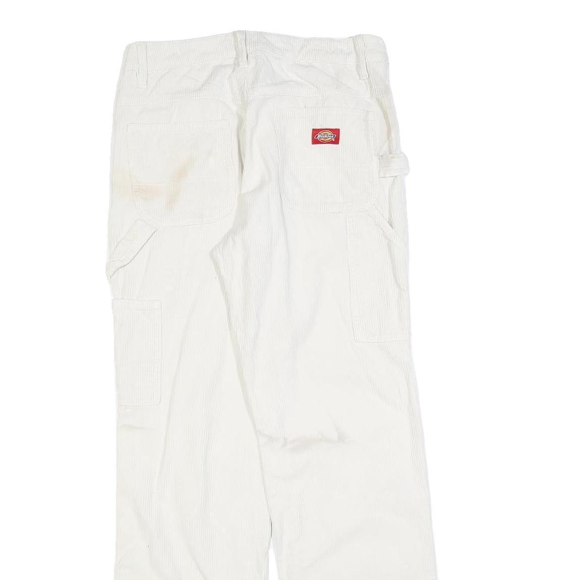 DICKIES Womens Relaxed White Cotton Blend Straight Trousers W28 L30 Workwear Zip