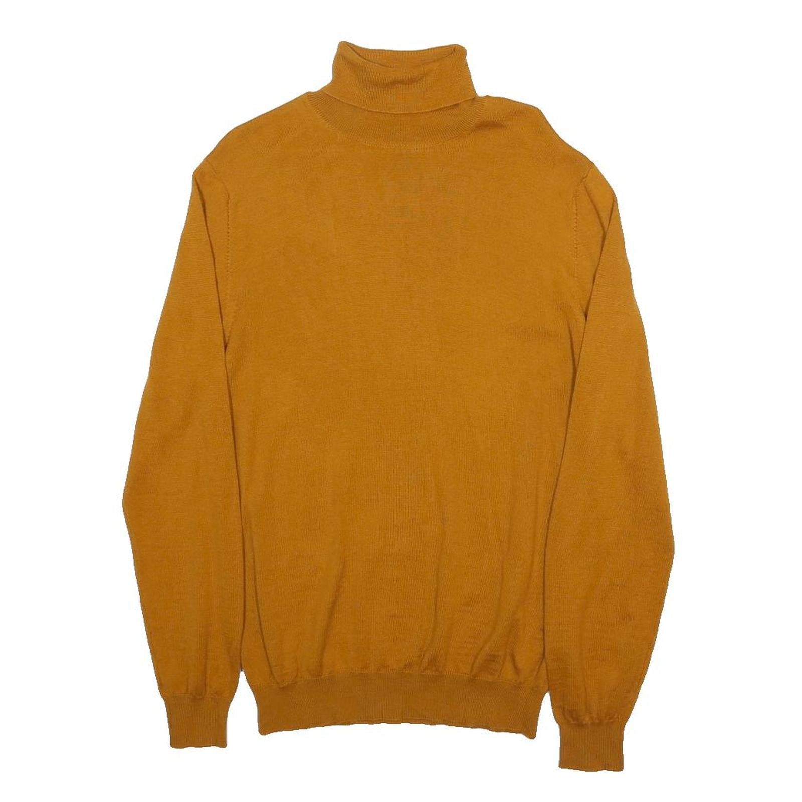 MOSS Mens Mustard Plain Roll Neck Basic Knit Jumper M Wool Blend Soft