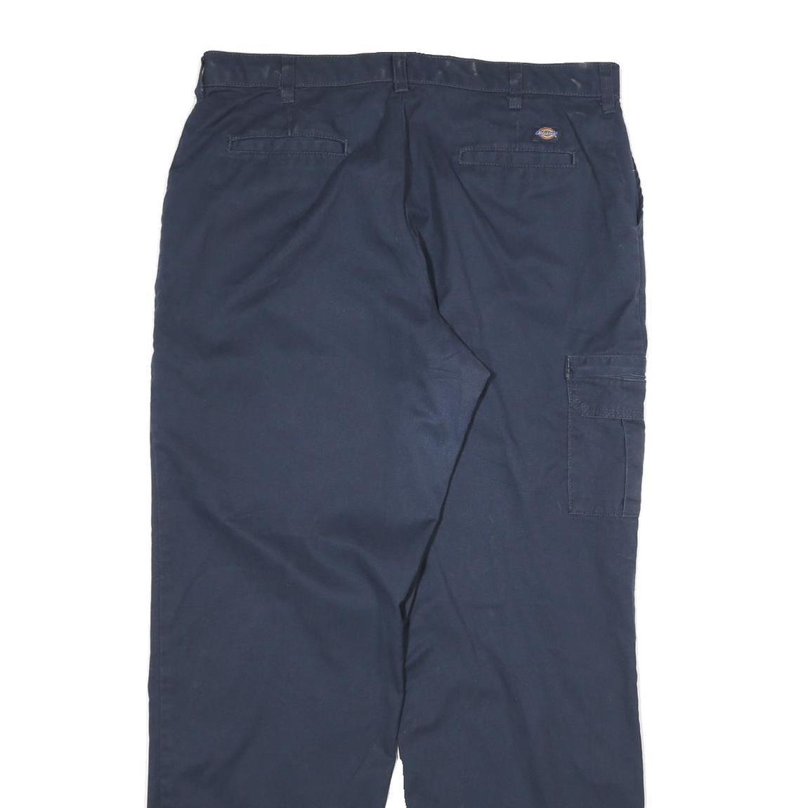 DICKIES Mens Cotton Navy Regular Straight Trousers W34 L31 Workwear Zip