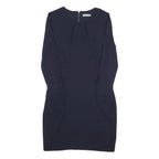 WHISTLES Womens Navy Blue Day Dress Silk Blend Plain Long Sleeve Knee Length UK