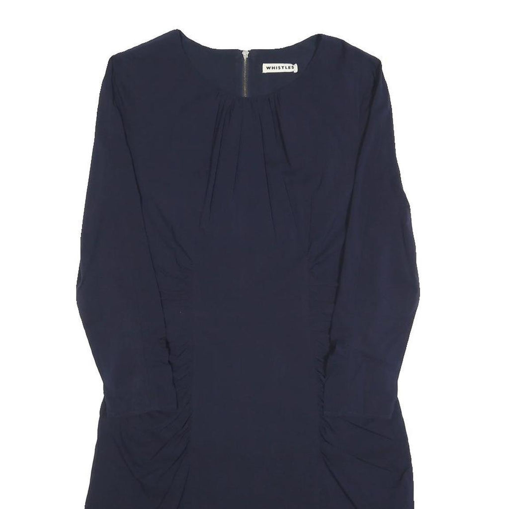 WHISTLES Womens Navy Blue Day Dress Silk Blend Plain Long Sleeve Knee Length UK
