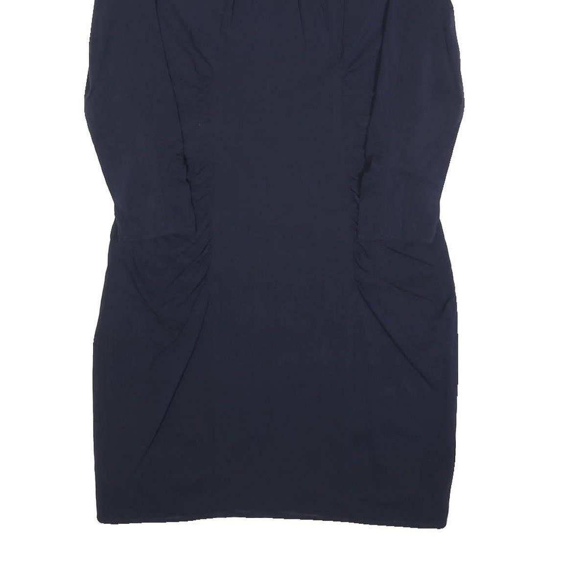 WHISTLES Womens Navy Blue Day Dress Silk Blend Plain Long Sleeve Knee Length UK