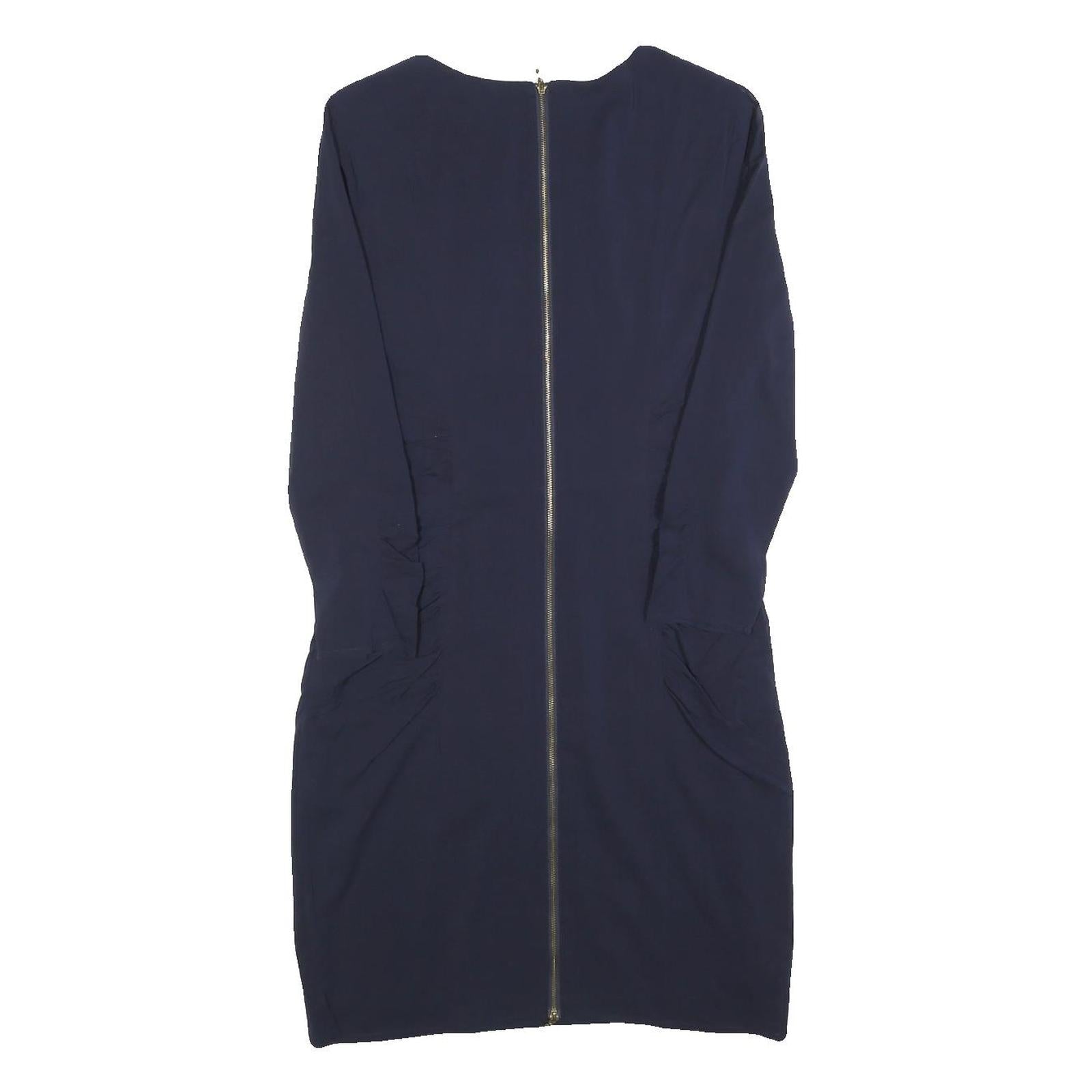 WHISTLES Womens Navy Blue Day Dress Silk Blend Plain Long Sleeve Knee Length UK