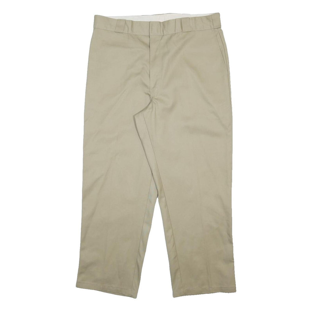 DICKIES Mens Cotton Blend Beige Regular Fit Straight Leg Trousers W36 L29