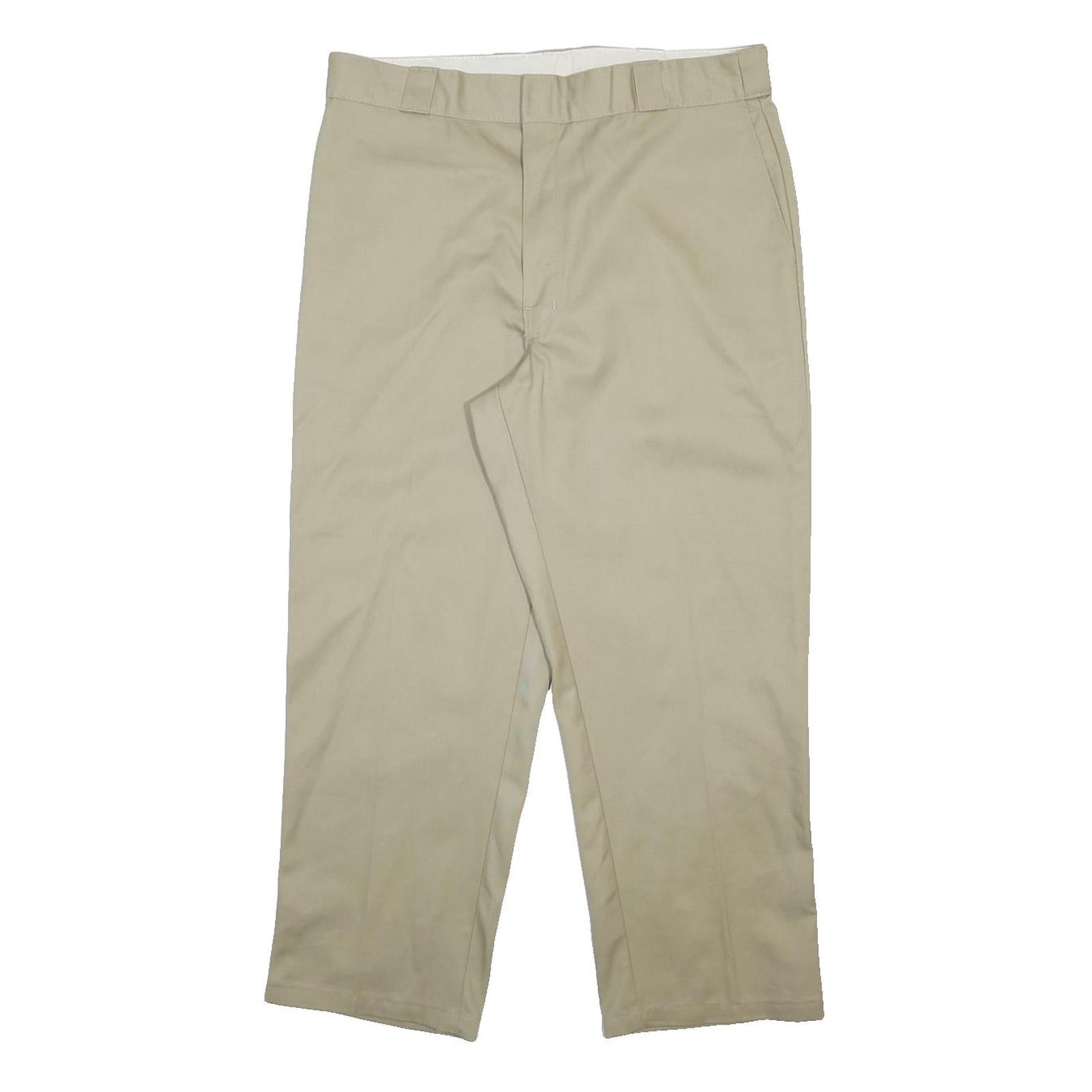 DICKIES Mens Cotton Blend Beige Regular Fit Straight Leg Trousers W36 L29