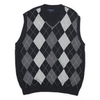 CLUB ROOM Mens Black & Grey Argyle V-Neck Patterned Chunky Knit XL Sweater Vest