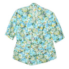 Womens Blue Cotton Blend Floral Pattern Button Jacket S Casual Lightweight