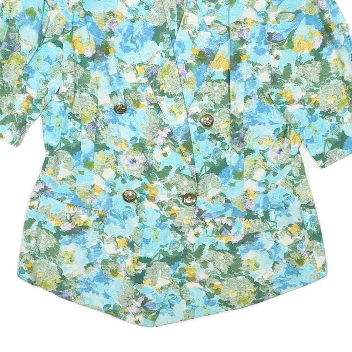 Womens Blue Cotton Blend Floral Pattern Button Jacket S Casual Lightweight