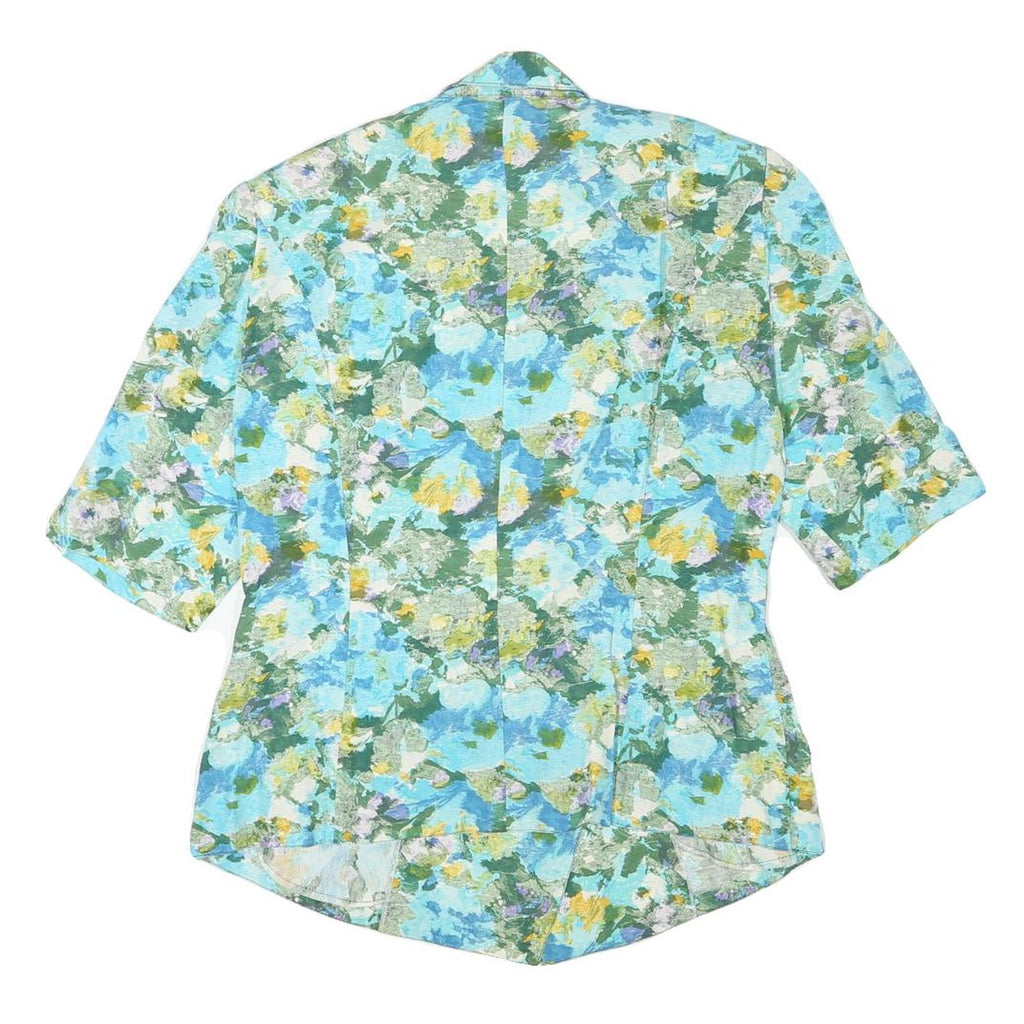 Womens Blue Cotton Blend Floral Pattern Button Jacket S Casual Lightweight