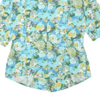 Womens Blue Cotton Blend Floral Pattern Button Jacket S Casual Lightweight