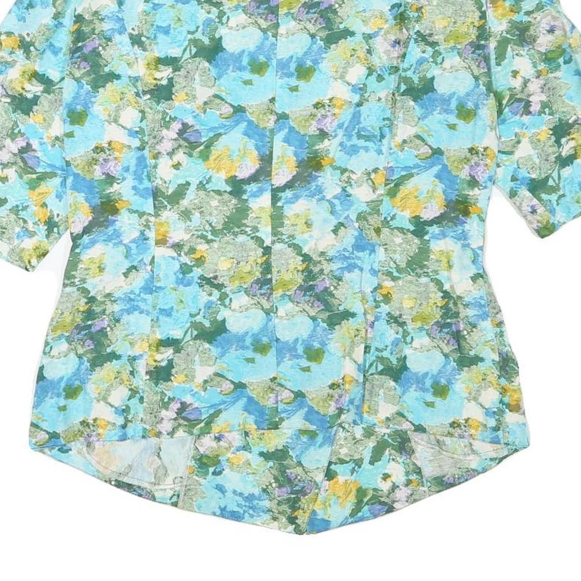 Womens Blue Cotton Blend Floral Pattern Button Jacket S Casual Lightweight