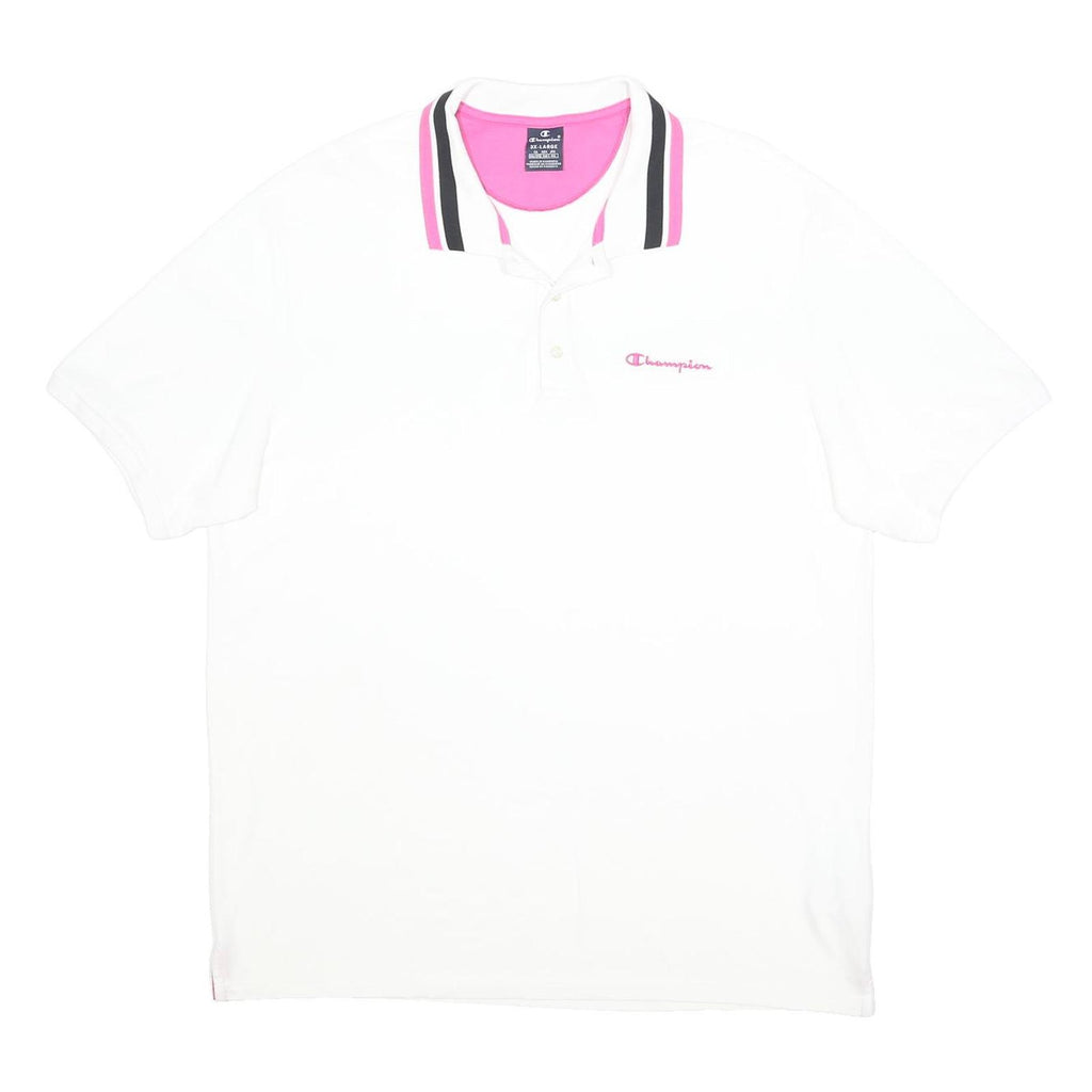 CHAMPION Mens White & Pink Polo Shirt 3XL Cotton Blend Casual Sportswear