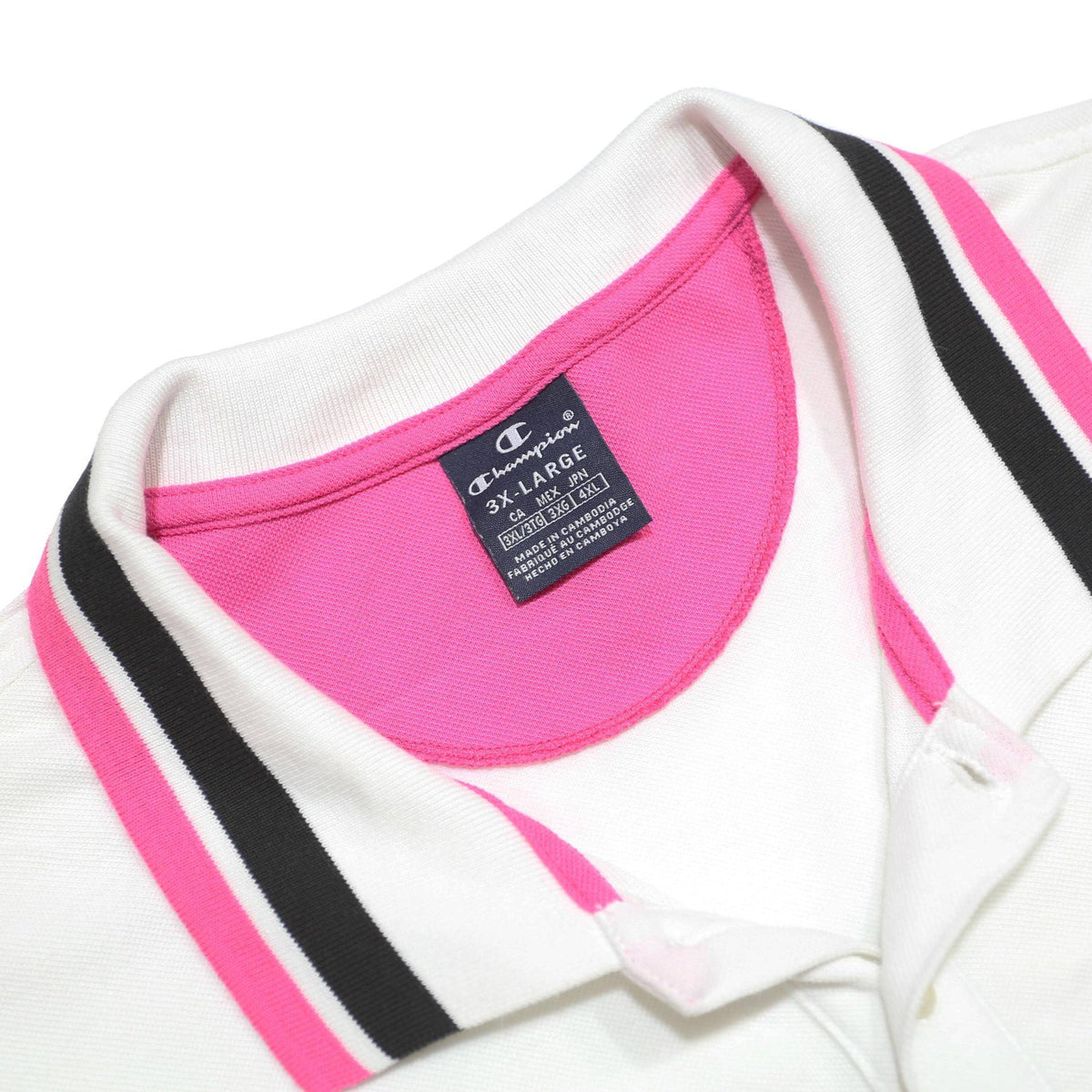 CHAMPION Mens White & Pink Polo Shirt 3XL Cotton Blend Casual Sportswear