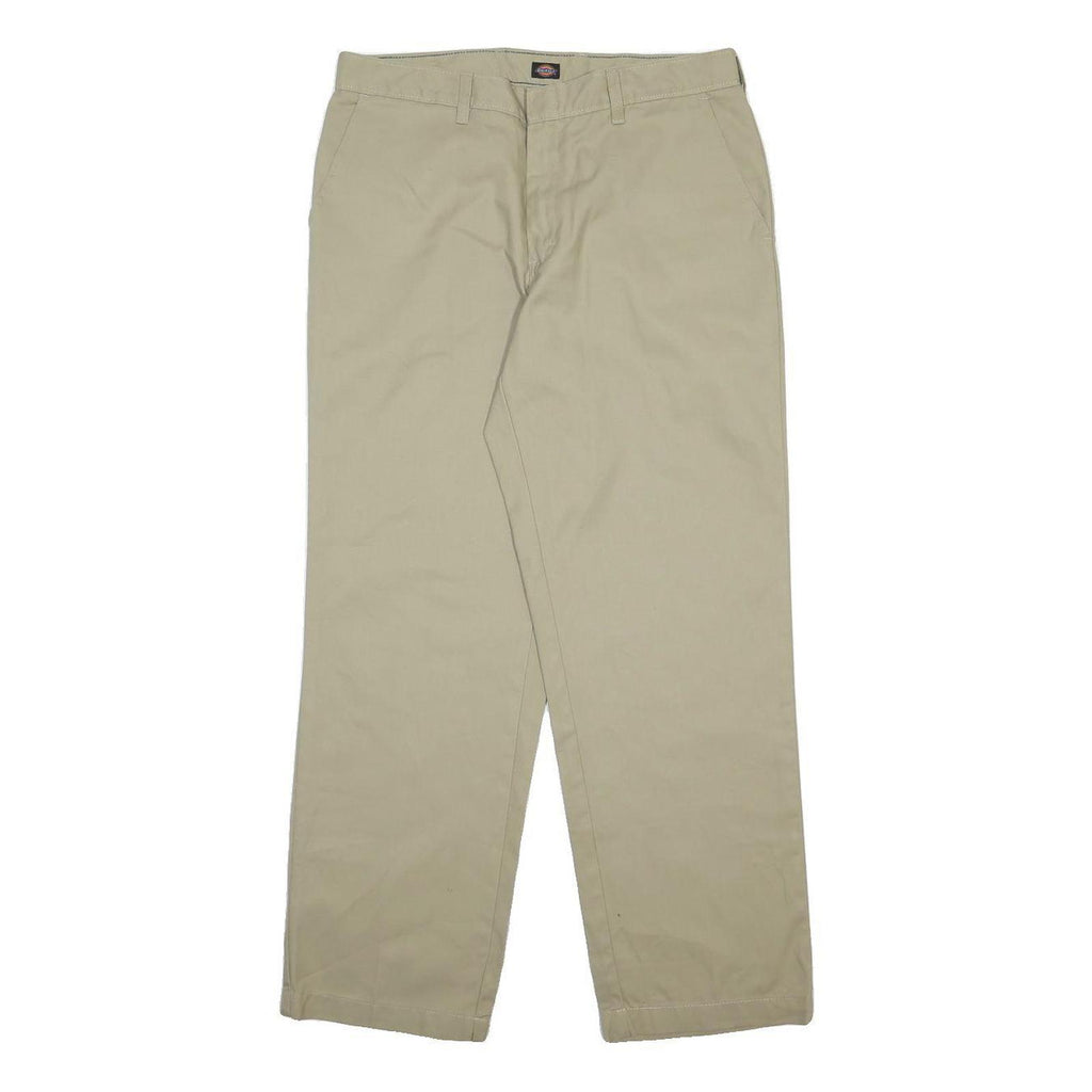 DICKIES Mens Cotton Blend Beige Regular Straight Trousers W34 L30 Classic