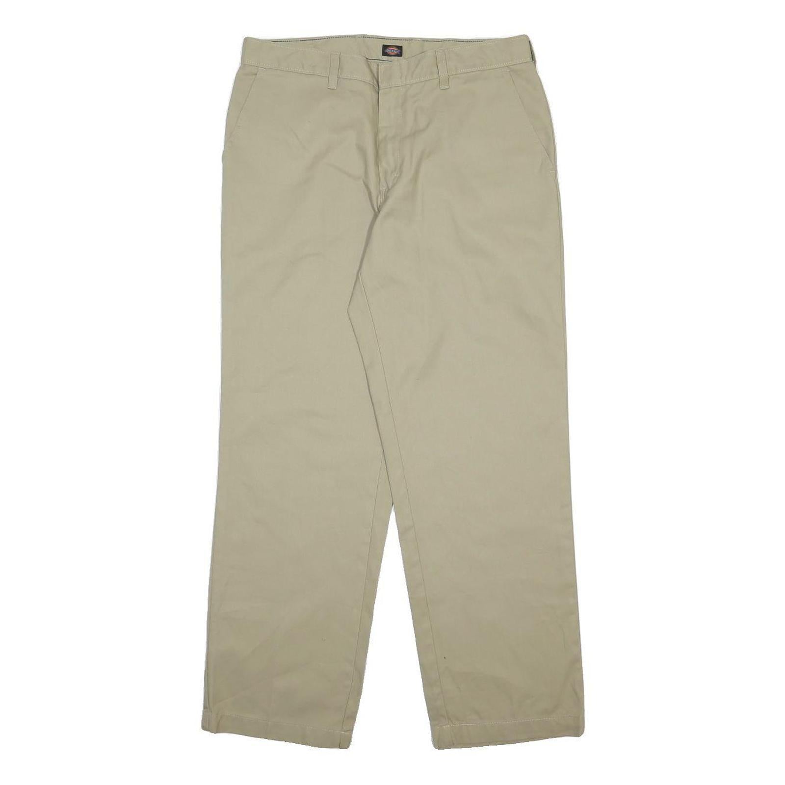 DICKIES Mens Cotton Blend Beige Regular Straight Trousers W34 L30 Classic