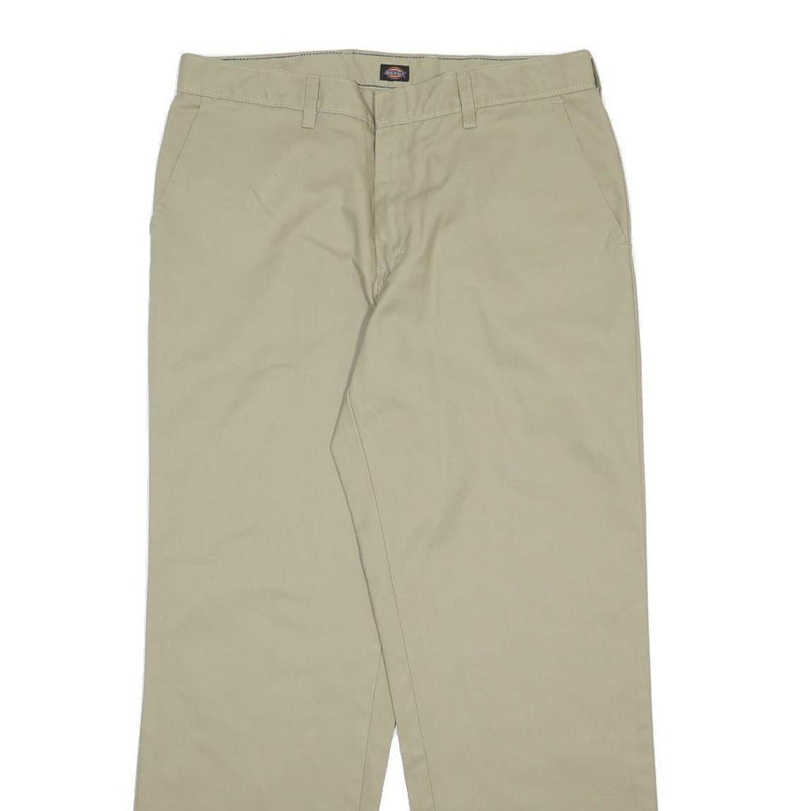 DICKIES Mens Cotton Blend Beige Regular Straight Trousers W34 L30 Classic