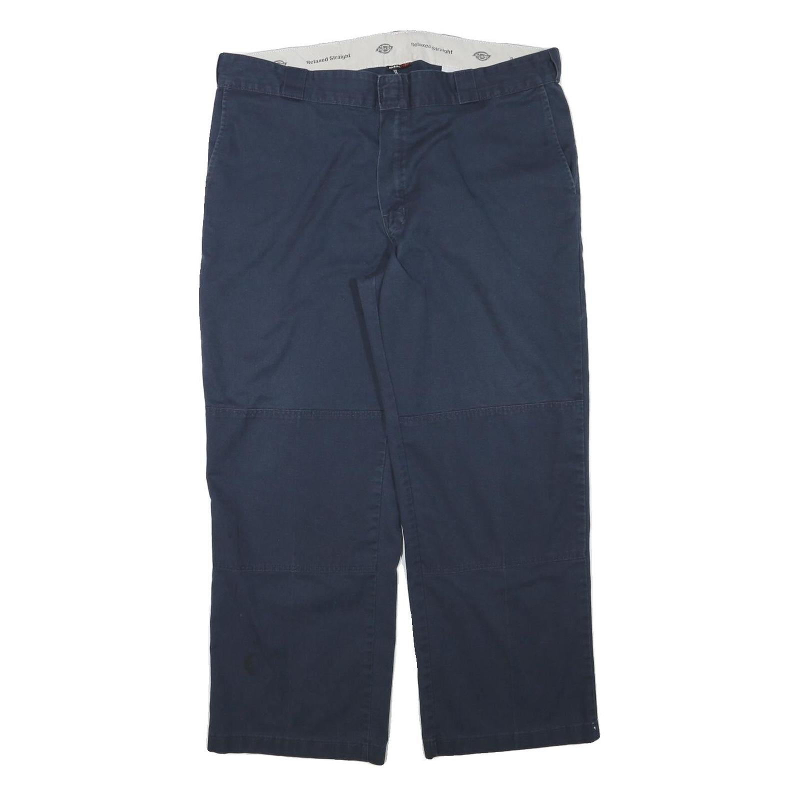 DICKIES Mens Cotton Blend Navy Relaxed Straight Trousers W39 L28 Workwear Casual