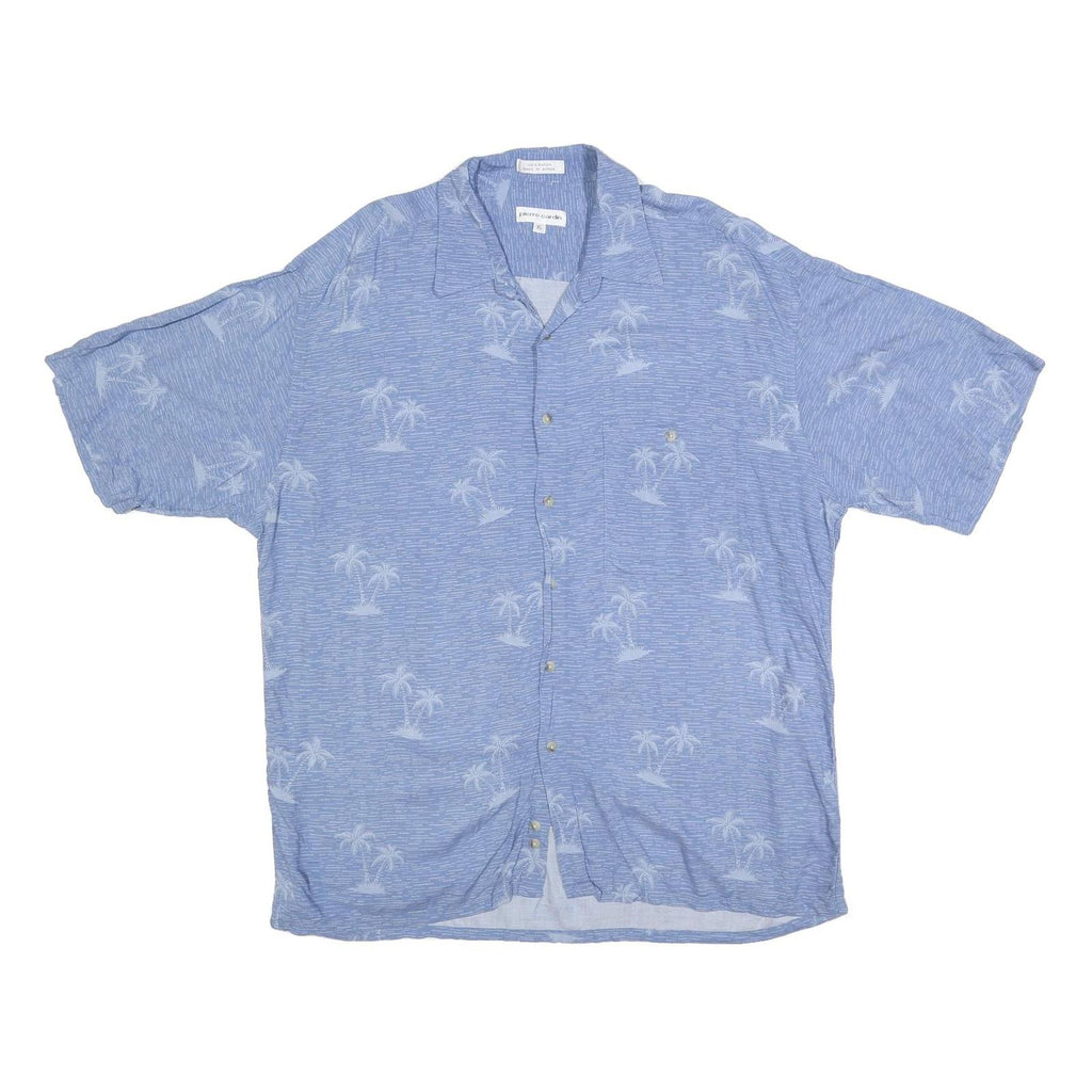 PIERRE CARDIN Mens Blue XL Cotton Blend Short Sleeve Shirt Tropical Print