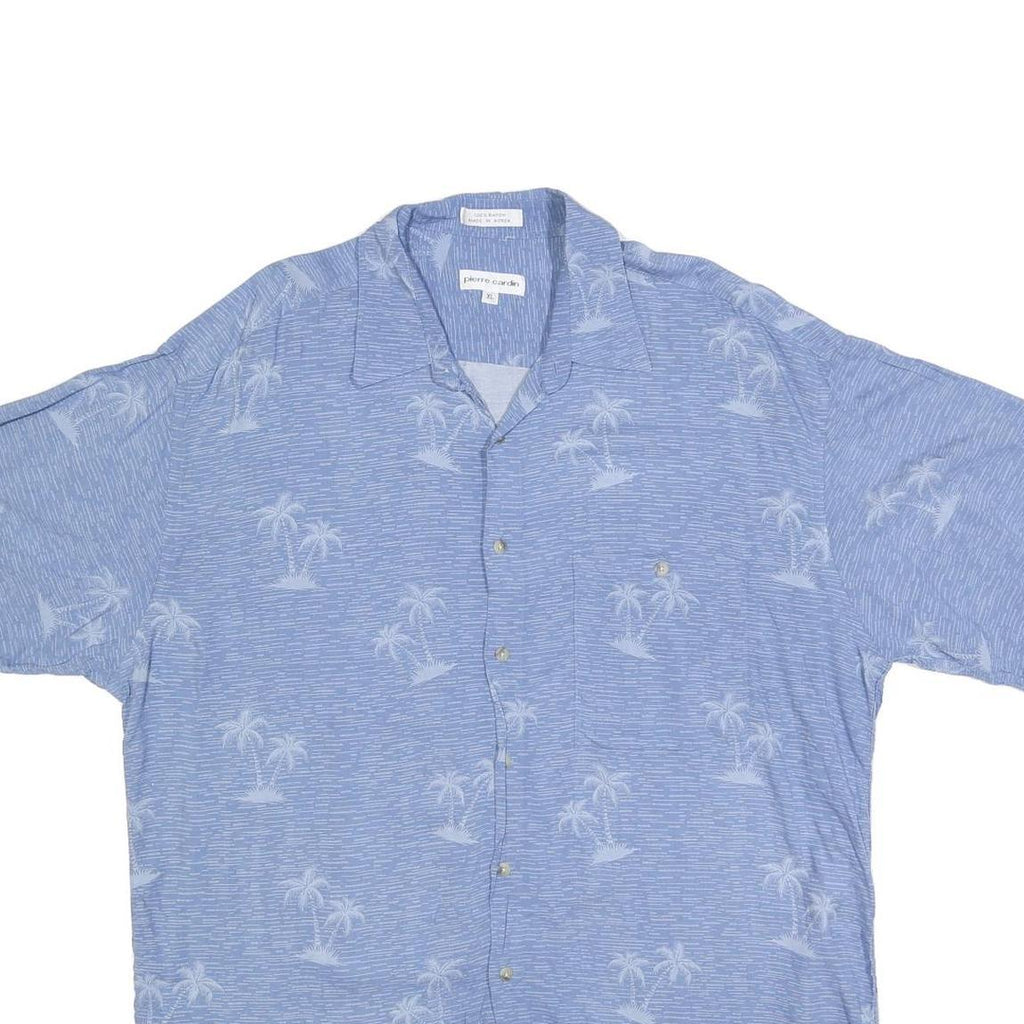 PIERRE CARDIN Mens Blue XL Cotton Blend Short Sleeve Shirt Tropical Print