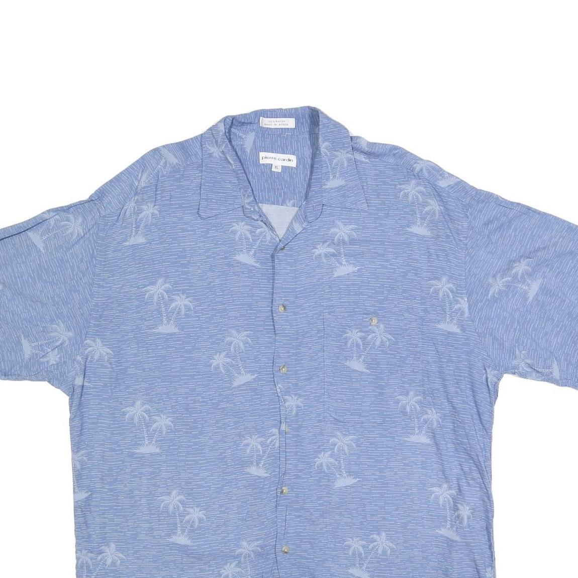 PIERRE CARDIN Mens Blue XL Cotton Blend Short Sleeve Shirt Tropical Print