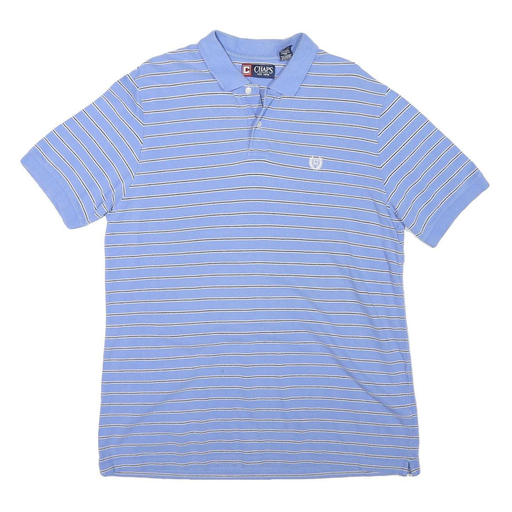 CHAPS Mens Blue & White Striped Short Sleeve Polo Shirt L Cotton Blend Casual